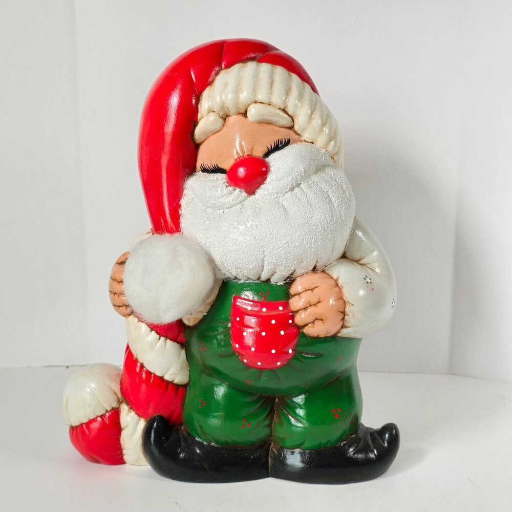 Vintage Santa Figurine Christmas Decor Hand Painted Ceramic Elf Gnome Retro 80s